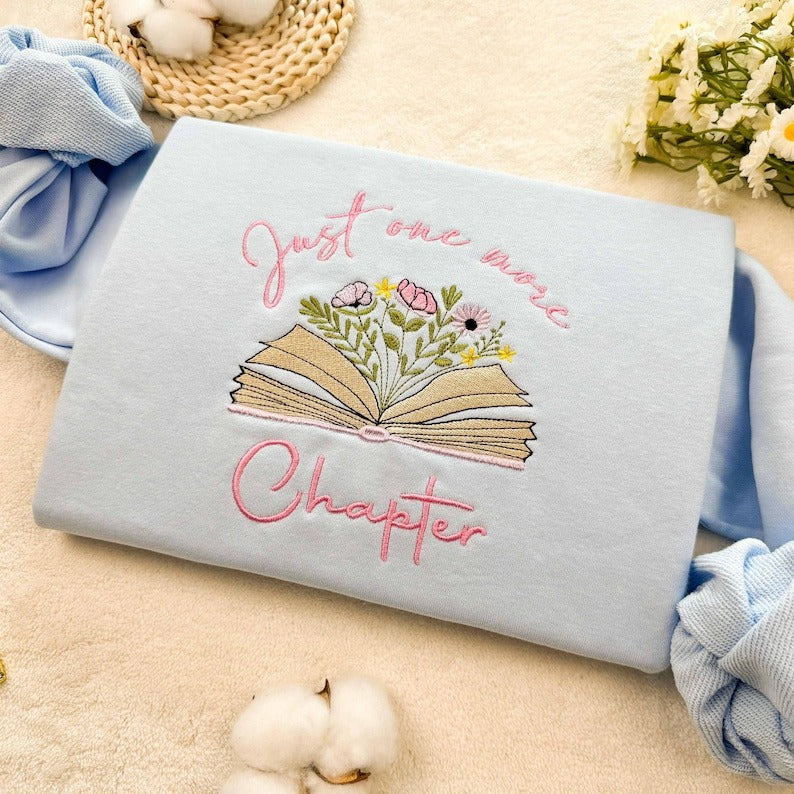 Embroidered Book Sweatshirt: Cottagecore Floral Bookish Hoodie