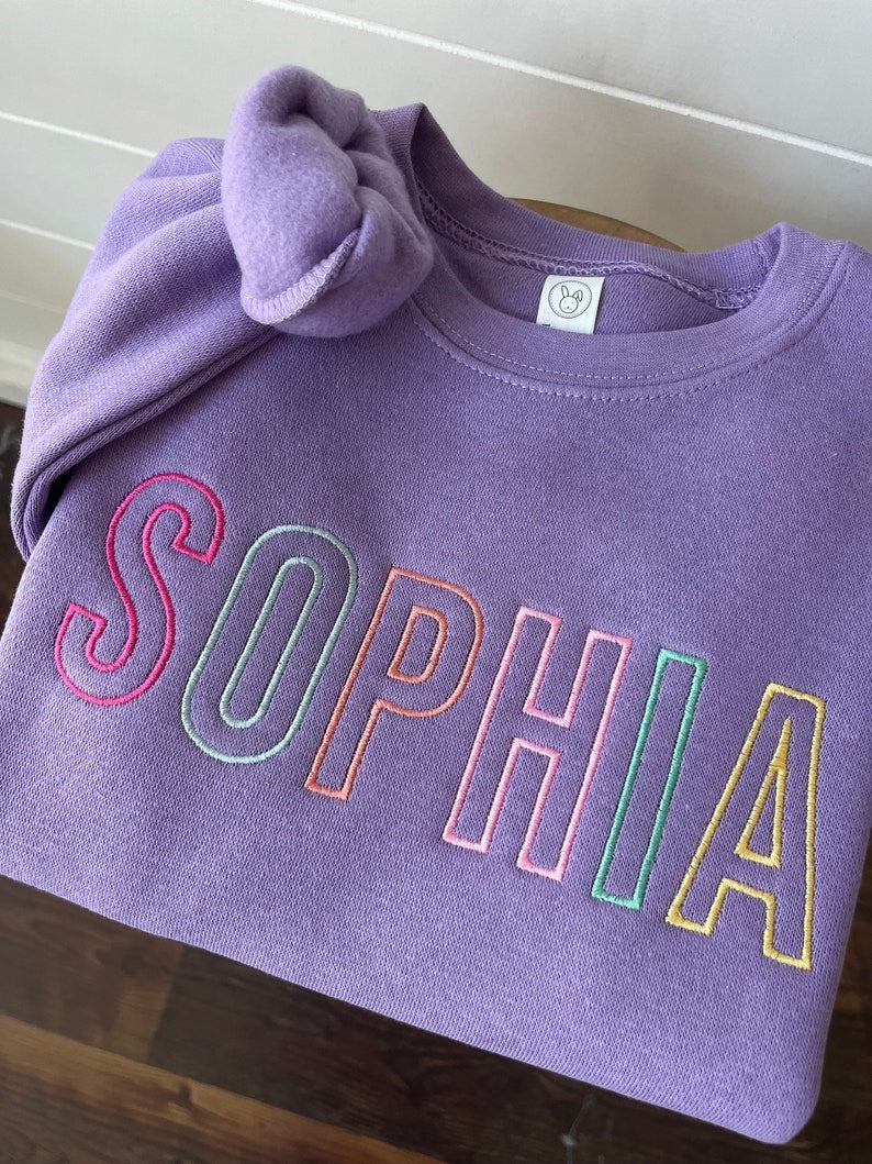 Custom Embroidered Name Sweatshirt - Block Letter Pullover - Personalized - Sweater - Toddler Girls Block Letter - Colorful Girls Sweater -