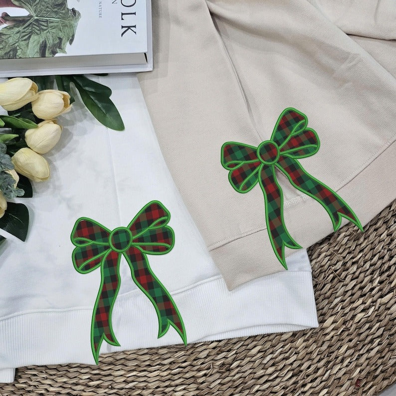 Epcot Holidays Side Bow Applique Sweatshirt, Disney Embroidery Sweatshirt, Tis The Season Embroidery Hoodie,Xmas Disney Bow Appliqué Sweater