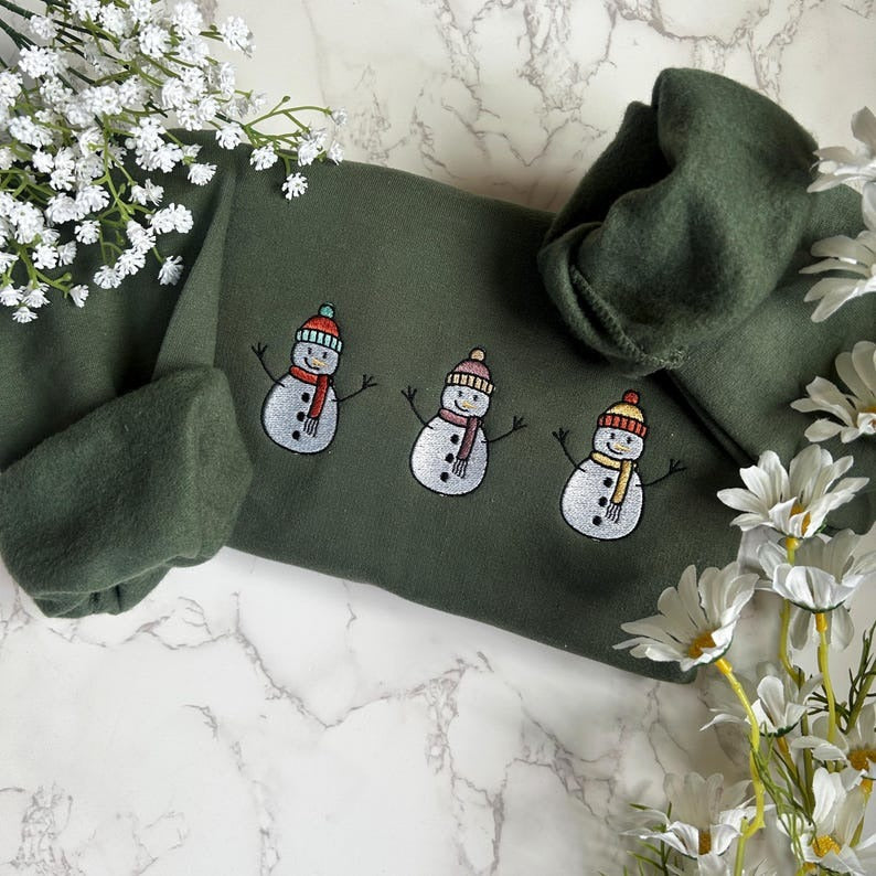 Embroidered Snowman Merry Christmas Sweatshirt, Embroidered Christmas Crewneck Sweatshirt, Embroidered Snowman Sweater, Custom Xmas Gift