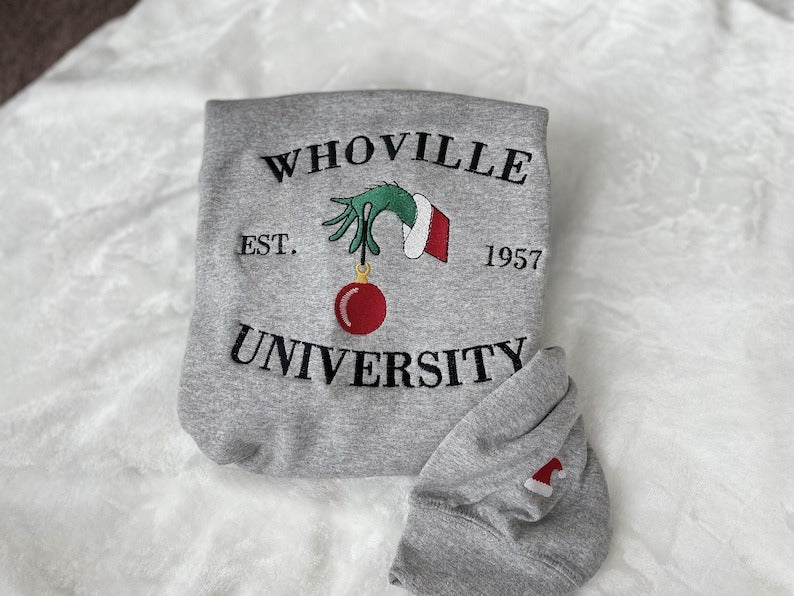 Christmas Sweatshirt, Christmas Whoville University Embroidered Sweatshirt, Christmas Embroidery Sweatshirt, Christmas Crewneck