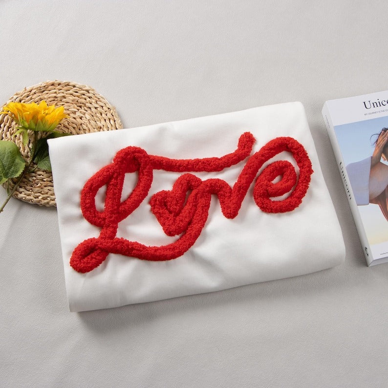 Custom Embroidered Chenille Yarn Sweatshirt-Fuzzy Letters Crewneck Sweatshirt,School Spirit Shirt,Custom Mascot Hoodie,Puffy Letters Hoodie