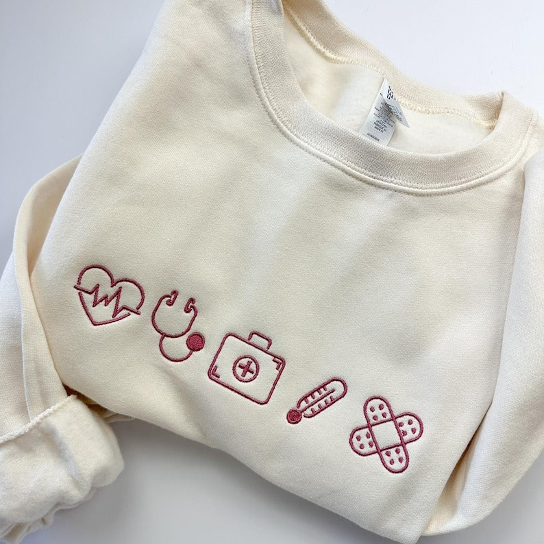 Embroidered Nurse Icon Crewneck Sweatshirt - Jerzees Pullover - RN LVN sweatshirt - Healthcare