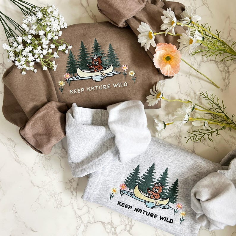 Respect Local Wildlife Keep Nature Wild Embroidered Sweatshirt, Protect National Parks, Camping Outdoor Granola Girl Sweatshirt, Environment