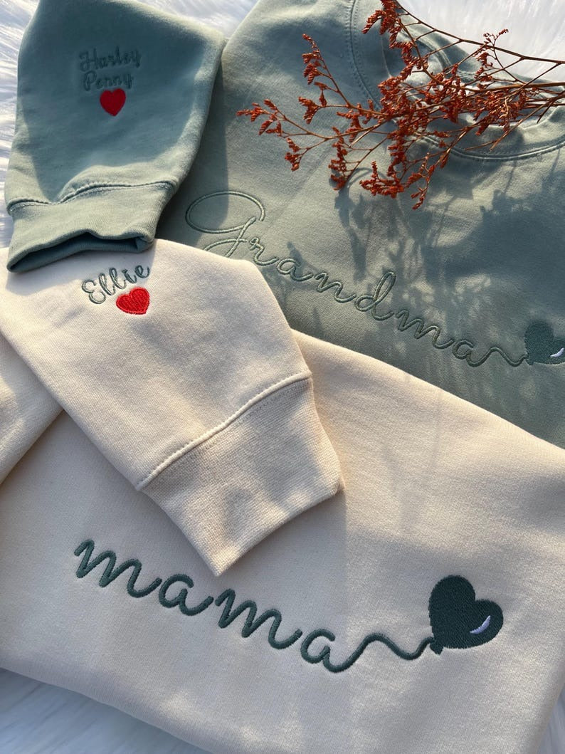 Embroidered Custom Grandma Sweatshirt With Grandkids Names On Sleeve, Personalized Granny Hoodie, Gramma Outfit, Mothers Day Gifts