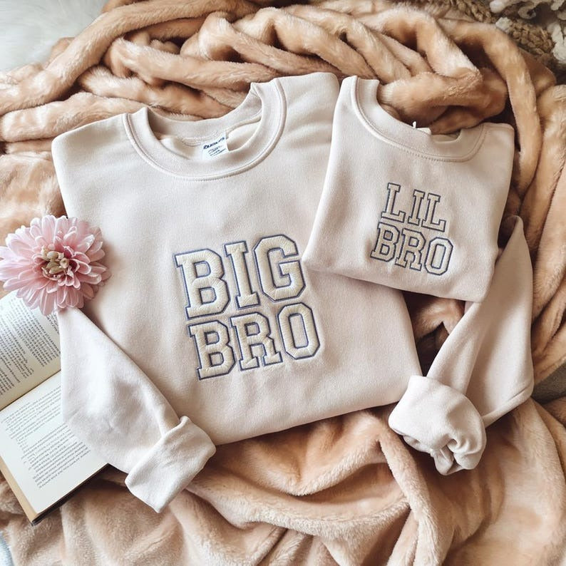 Big Bro Lil Bro Embroidered Sweatshirt, Matching Sibling Shirts, Brother Gift Idea, Pregnancy Announcement Outfit, Baby Reveal Crewneck