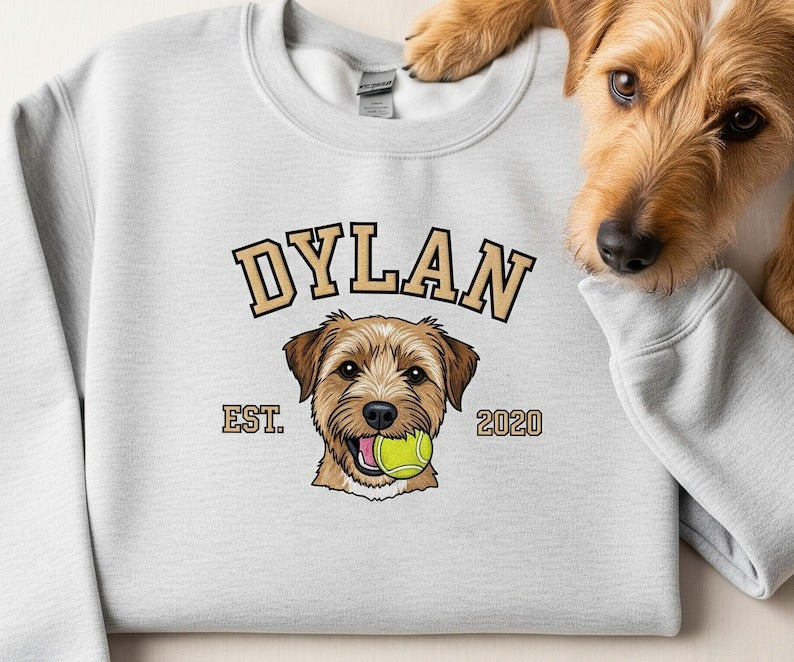 Pet Embroidered Sweatshirt Using Photo, Custom Dog Sweater, Embroidered Cat Crewneck gift for Pet Owner, Dog mom Gift for Cat Lover