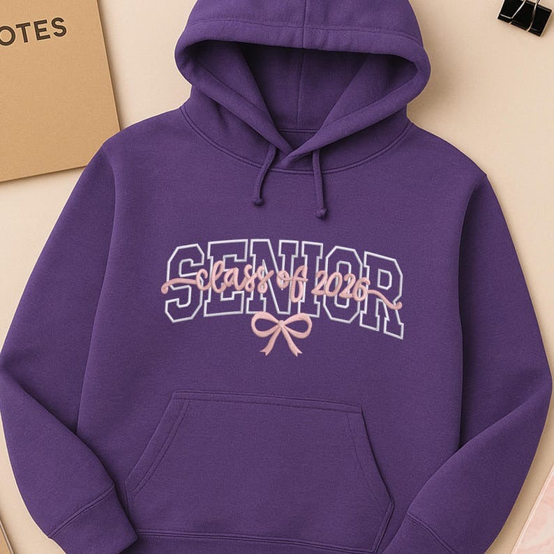 Custom Embroidered Senior Hoodie, Coquette Bow, Senior Team Shirts Personalized, Senior Sunrise, Class of 2026, Senior Cheer Gift