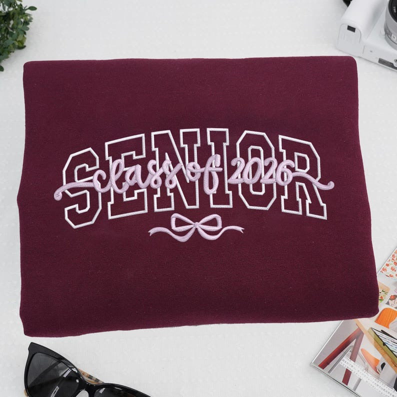 Custom Embroidered Senior Hoodie, Coquette Bow, Senior Team Shirts Personalized, Senior Sunrise, Class of 2026, Senior Cheer Gift