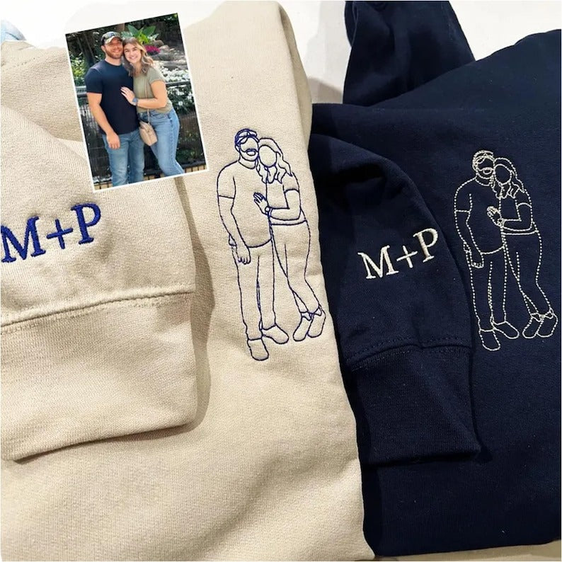 Custom Embroidered Portrait from Photo Hoodie, Couples Embroidered Sweatshirts, Personalized Gift For Couple, Christmas Gift For Couple