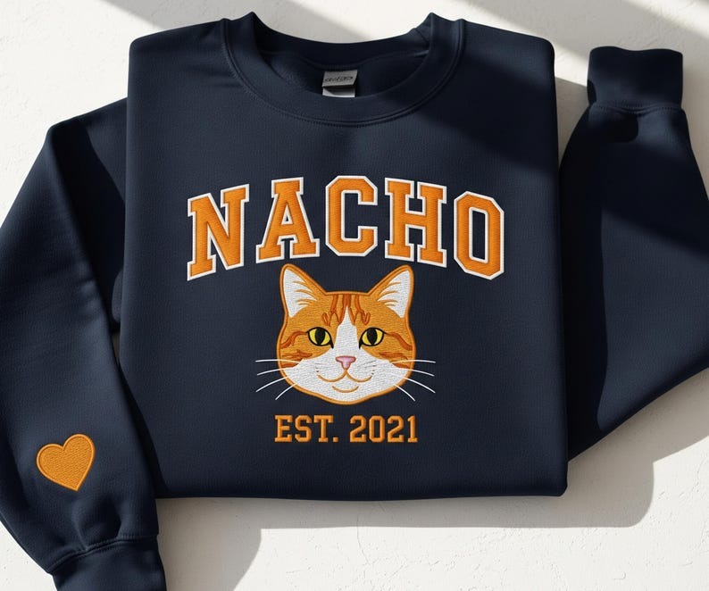 Custom Pet Portrait Sweatshirt – Embroidered From Photo | Personalized Cat & Dog Gift