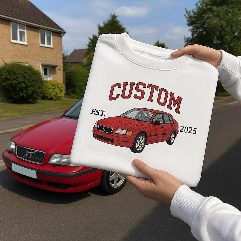 Custom Car Sweatshirt – Personalized Classic Car Gift for Dad, Embroidered Car Lover Christmas Sweater, Car Lover Pullover