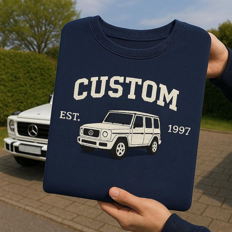 Custom Car Sweatshirt – Personalized Classic Car Gift for Dad, Embroidered Car Lover Christmas Sweater, Car Lover Pullover