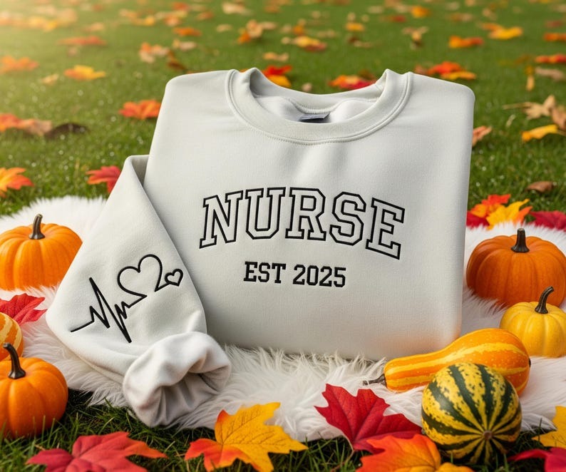 Embroidered Nurse Sweatshirt Athletic Block Letter Crewneck Cozy RN Pullover Nursing Student Graduation Gift New Nurse Custom Monogram