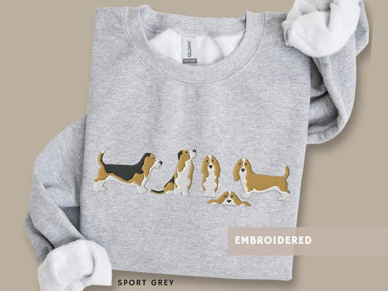 Basset Hound Embroidered Sweatshirt Cute Funny Dog Mom Gift Lazy Dog Dad Jumper Cozy Hound Dog Lover Sweater Women Crewneck Birthday Present