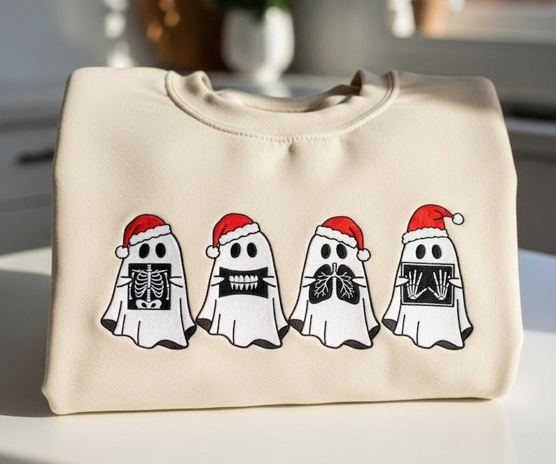 Radiology Christmas Shirt Embroidered Funny Xray Tech Holiday Tee, Rad Tech Ghost Christmas Sweatshirt, Radiology Nurse Gift for Nurse