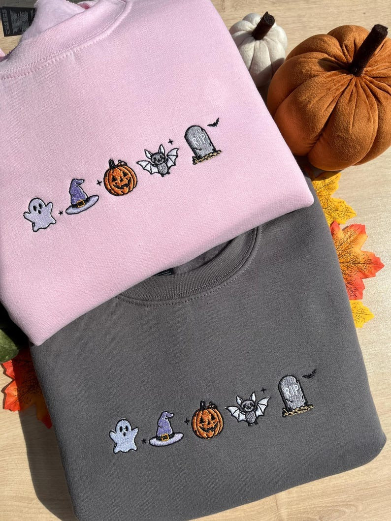 Cute Spooky Icons | Halloween Autumn Slogan Embroidered Sweatshirt
