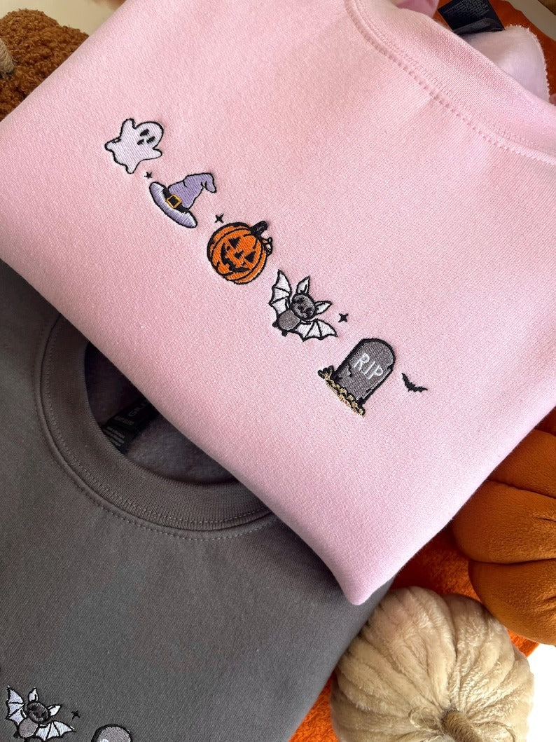 Cute Spooky Icons | Halloween Autumn Slogan Embroidered Sweatshirt