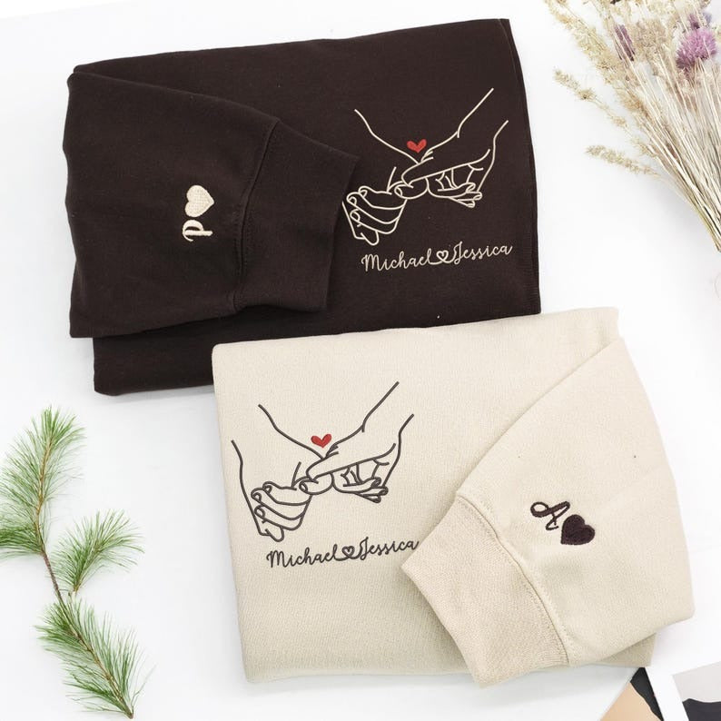 Embroidered Pinky Promise Couple Sweatshirt: Custom Matching Valentine's Gift, Girlfriend Boyfriend Hoodie