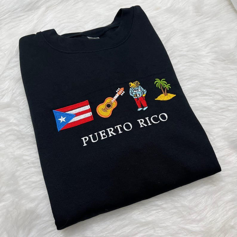 Puerto Rico Sweatshirt/Hoodie/Tshirt, Custom Country Embroidered Sweater, Cozy Unisex Crewneck Shirt, Patriotic Embroidery Shirt