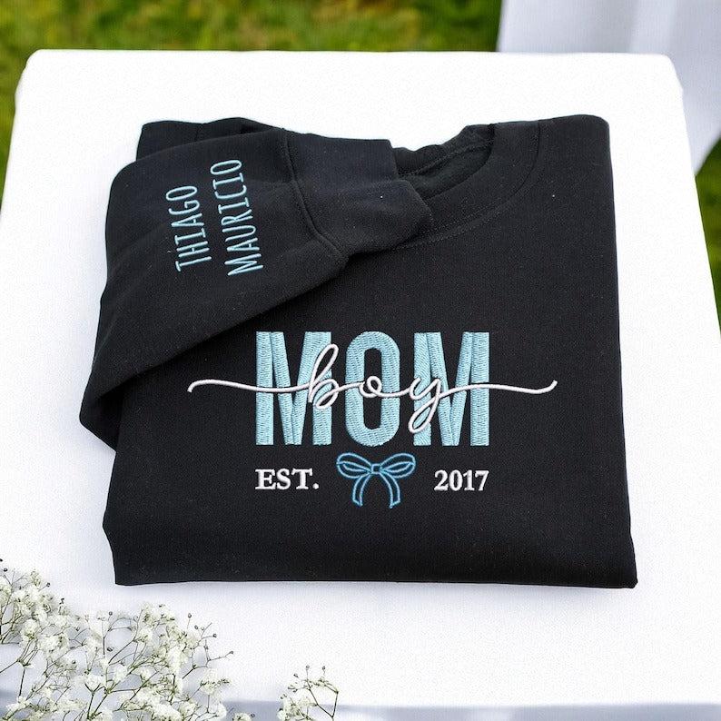 Boy Mom Embroidered Sweatshirt: New Mom Gift