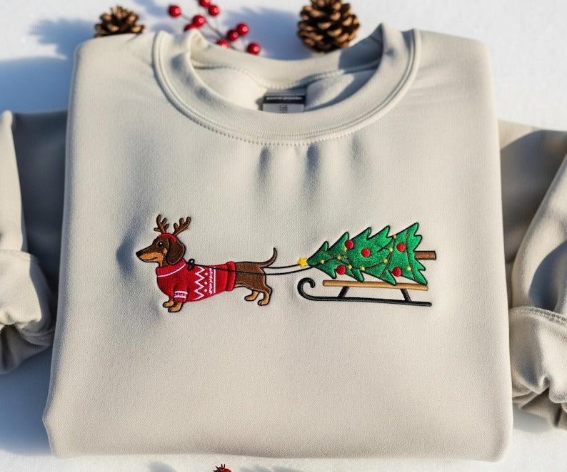 Dachshund Christmas Embroidered Sweatshirt, Christmas Dog Shirt, Dachshund Shirt, Dachshund Mom Shirt, Dog Lover Shirt Dachshund Lover Shirt
