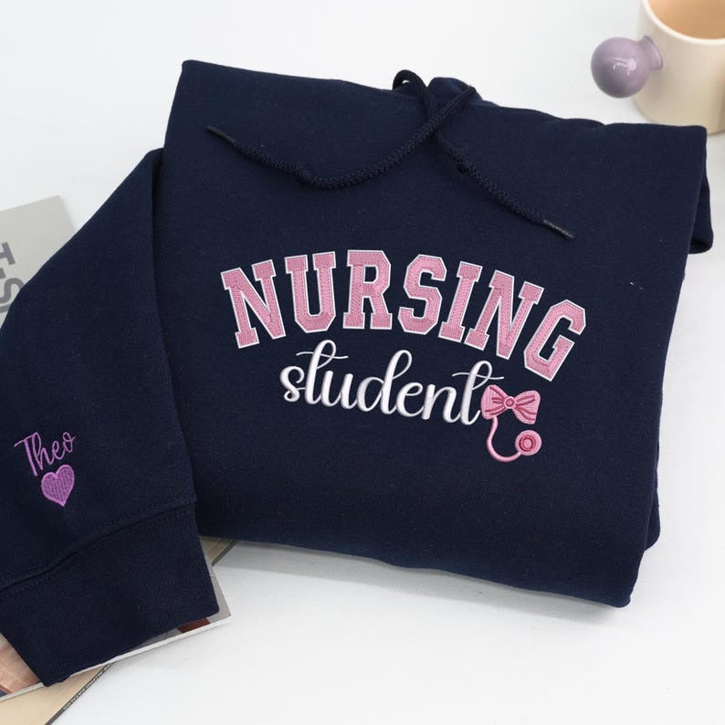 NURSING STUDENT Embroidered Sweatshirt, Bow Stethoscope, Nursing Sweatshirt, Embroidered Sweatshirt, Nursing School Gift Hoodie