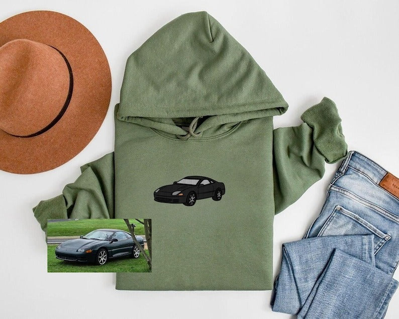 Custom Embroidered Car Hoodie, Personalized Sleeve Text, Dad Gift