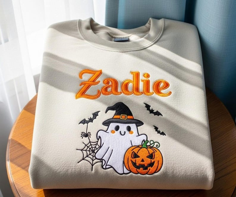 Custom Kids Name Halloween Name Embroidered SweatShirt, Toddler Boy Girl Halloween Shirt, Custom Name Pumpkin Shirt