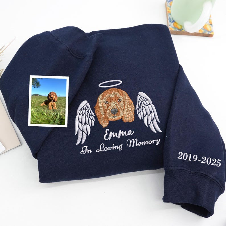 In Loving Memory Sweatshirt with Dog Portrait - Custom Pet Portrait Embroidered Sweater - Dog Sweatshirt Using Dog Photo - Pet Memorial Gift