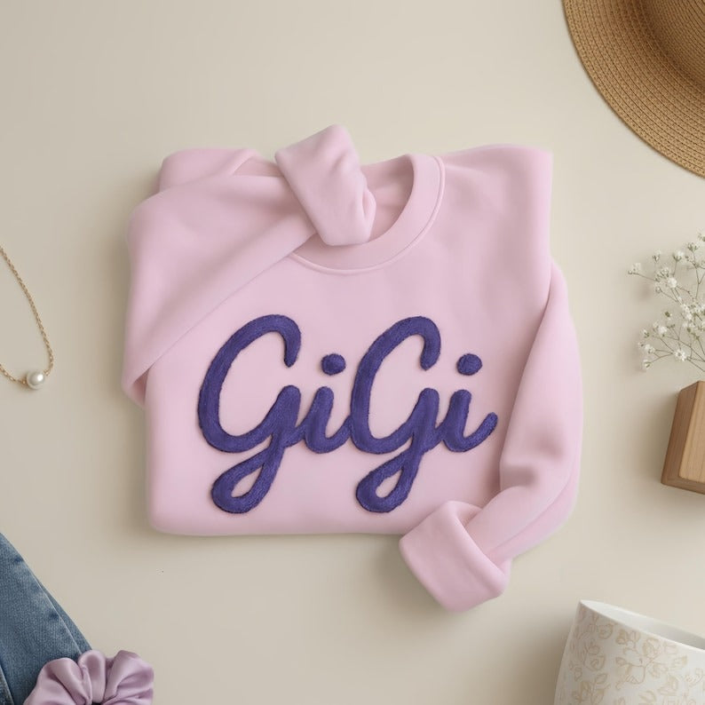 Embroidered Chenille Mama Sweatshirt: Custom Kids Names, Gift for Mom