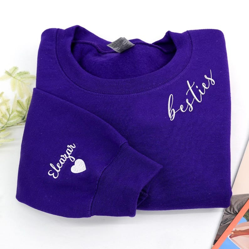 Custom Embroidered Besties Sweatshirt, Personalized Friendship Gift with Name, Matching Best Friend Shirt