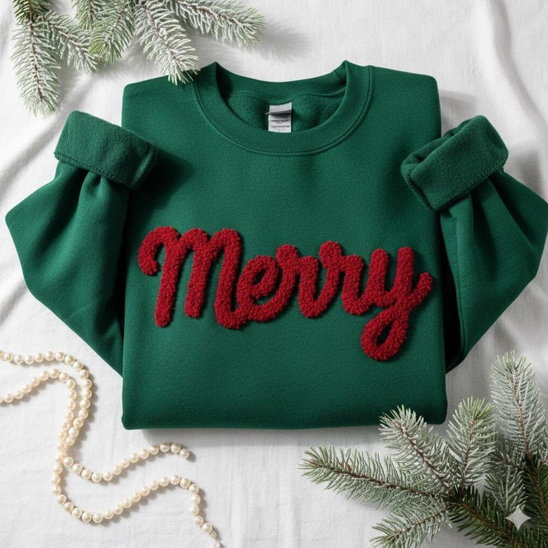 Custom Yarn Sweatshirt, Merry Chenille Yarn Sweatshirt Women's Holiday Sweatshirt Christmas Trending Now Personalized Gifts Holiday Shirt