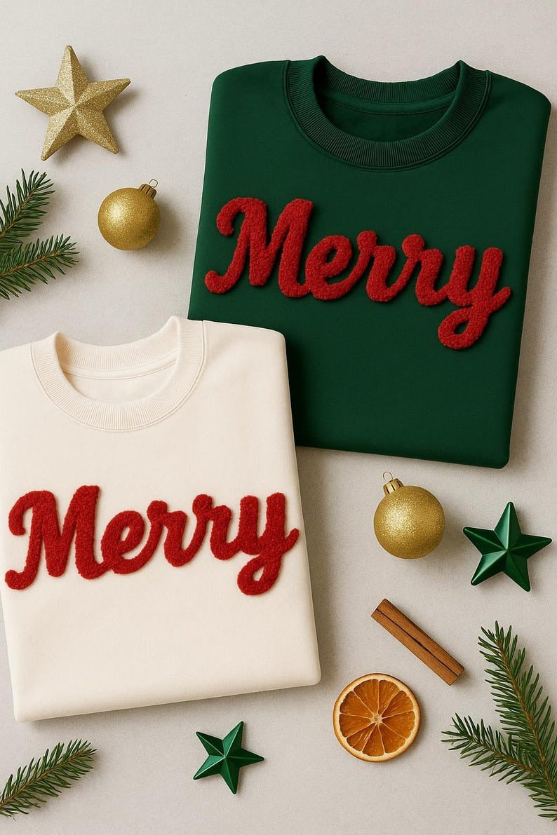 Custom Christmas Chenille Yarn Embroidered Sweatshirt, Cozy Women’s Holiday Crewneck, Festive Chenille Yarn Xmas Gift for Her, Ho ho ho Xmas