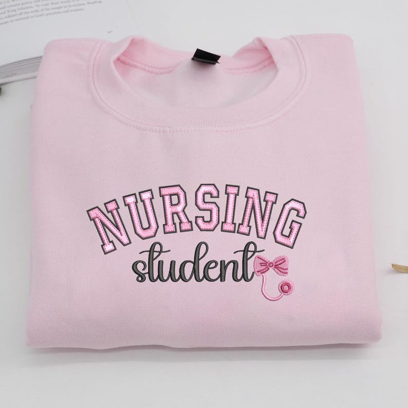 NURSING STUDENT Embroidered Sweatshirt, Bow Stethoscope, Nursing Sweatshirt, Embroidered Sweatshirt, Nursing School Gift Hoodie