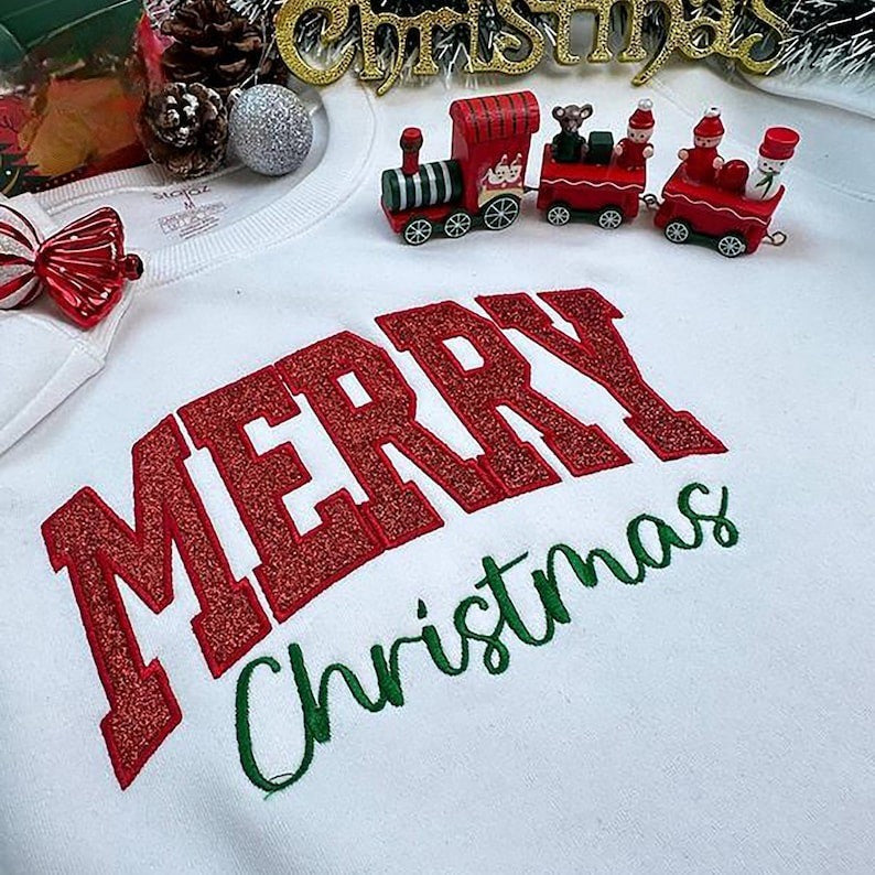 Merry Christmas Side Bow Embroidered Sweatshirt, christmas side bow,bow sweatshirt christmas,christmas crewneck bows, split hem christmas