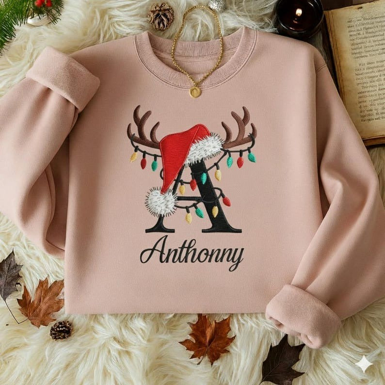 Personalized Family Christmas Embroidered Sweatshirt, Custom Monogram Family Holiday Shirt, Matching Family Christmas Tee, Cozy Xmas Gift
