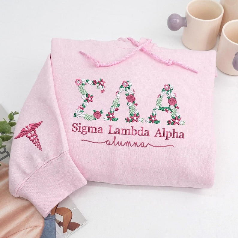 Embroidered Floral Letter Hoodie: Custom University Greek Apparel