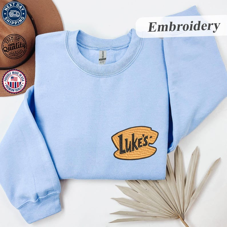 Luke's Embroidery Sweatshirt, Luke's Diner Pocket Embroidered Hoodie, Autumn Festival Sweatshirt, Small Town Connecticut Hoodie, StarsHollow