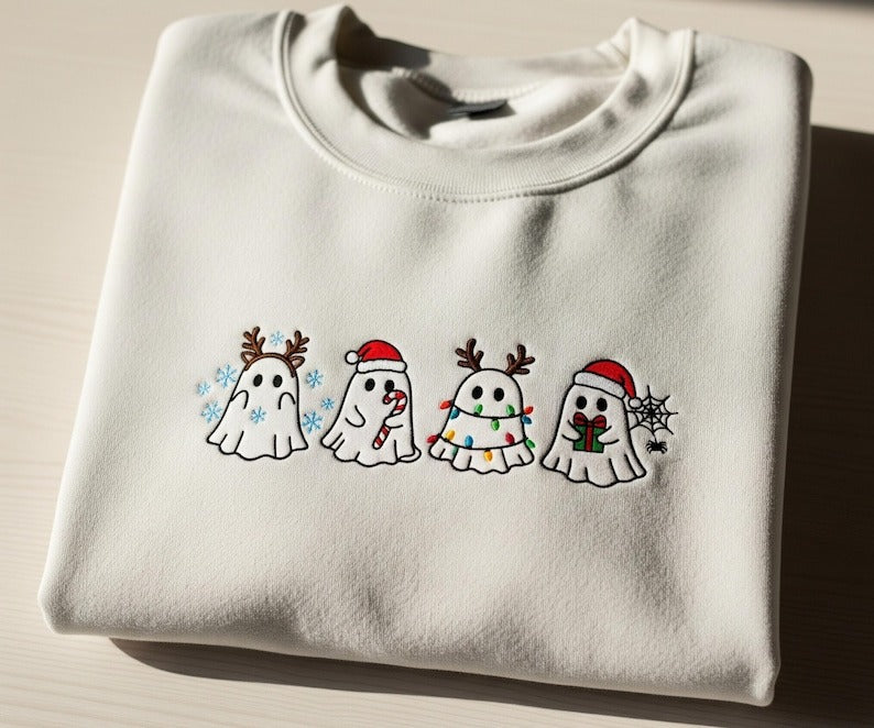 Christmas Ghost Embroidered Sweatshirt – Spooky Holiday Sweater