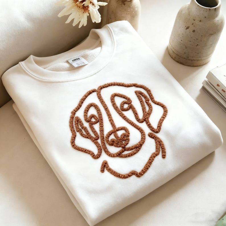 Custom Chenille Yarn Embroidered Pet Sweatshirt – Personalized Dog Hoodie with Photo, Embroidered Pet Portrait Gift for Dog Mom / Dog Dad