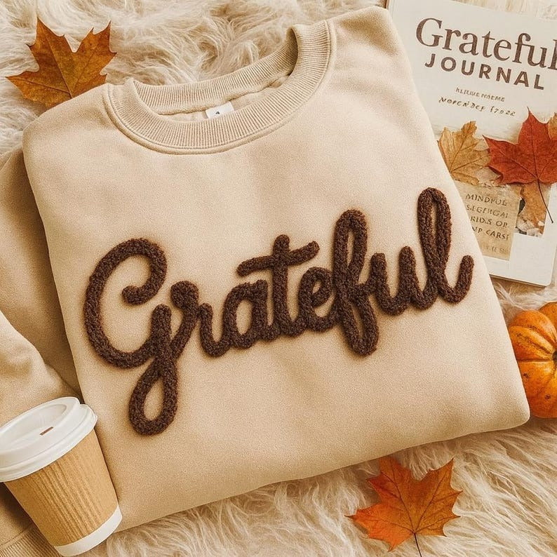Grateful Chenille Yarn Embroidered Sweatshirt, Christian Fall Shirt, Cozy Thanksgiving Sweater, Custom Faith Gift for Women & Men