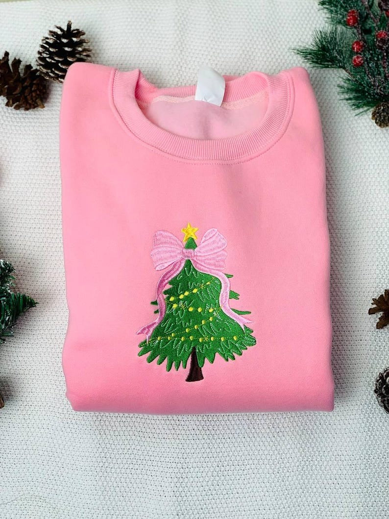 Christmas Tree Embroidery Sweatshirt, Holiday Crewneck Sweatshirt, Cute Xmas Tree Sweatshirt, Festive Winter Outfit, Unisex Christmas Gift