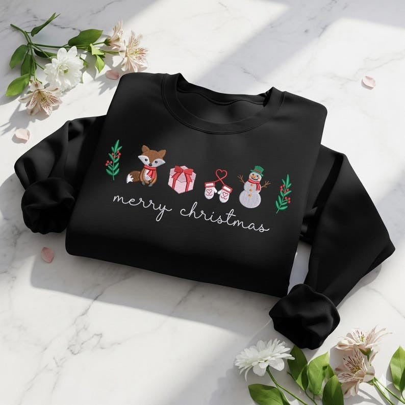 Embroidered Merry Christmas Sweatshirt, Matching Family Crewneck Sweater, Coquette Bow Xmas Holiday Jumper, Christmas Sweater, Gifts for Her