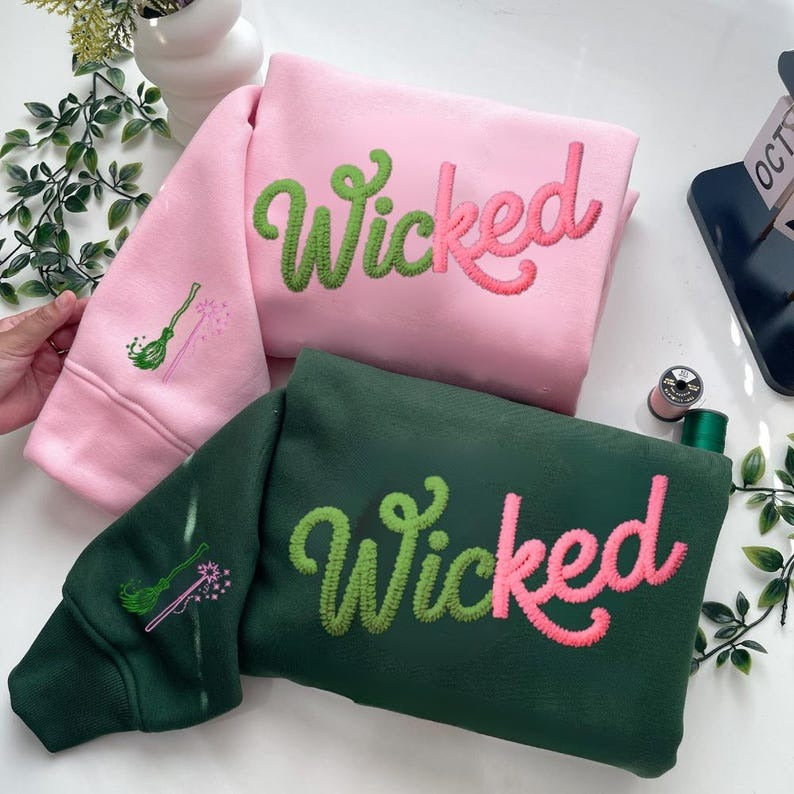 Wicked Chenille Yarn Embroidered Sweatshirt, Cozy Christmas Crewneck, Changed For Good Shirt, Wicked Musical Gift For Her