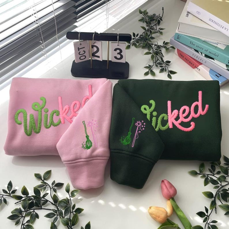 Wicked Chenille Yarn Embroidered Sweatshirt, Cozy Christmas Crewneck, Changed For Good Shirt, Wicked Musical Gift For Her