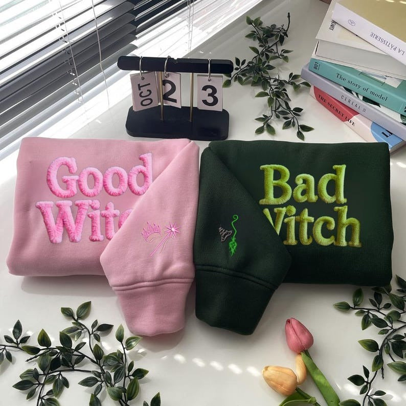 Bad Witch Good Witch Chenille Yarn Embroidered Sweatshirt, Wicked Inspired Crewneck, Changed For Good Shirt, Christmas Gift For Her