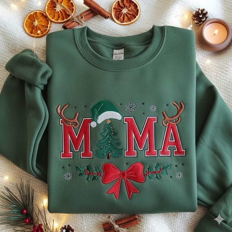EMBROIDERED Christmas Mama Sweatshirt, Holiday Mom Sweater, Festive Mom Xmas Shirt, Cozy Holiday Crewneck, Merry Christmas Mom Jumper