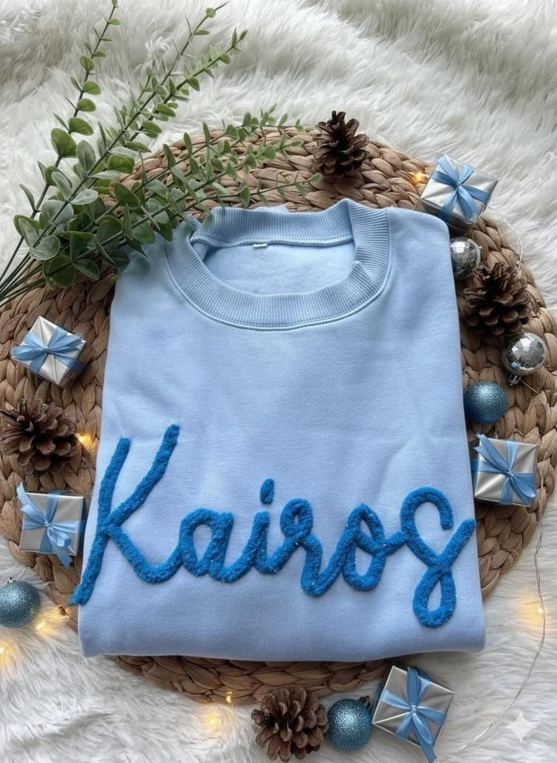 Custom Chenille Yarn Embroidered Sweatshirt, Fuzzy Letter Game Day Crewneck, Team Spirit Shirt, Football Mom Gift, Sports Team Pullover