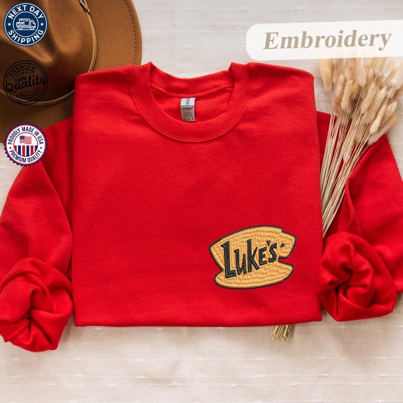 Luke's Embroidery Sweatshirt, Luke's Diner Pocket Embroidered Hoodie, Autumn Festival Sweatshirt, Small Town Connecticut Hoodie, StarsHollow